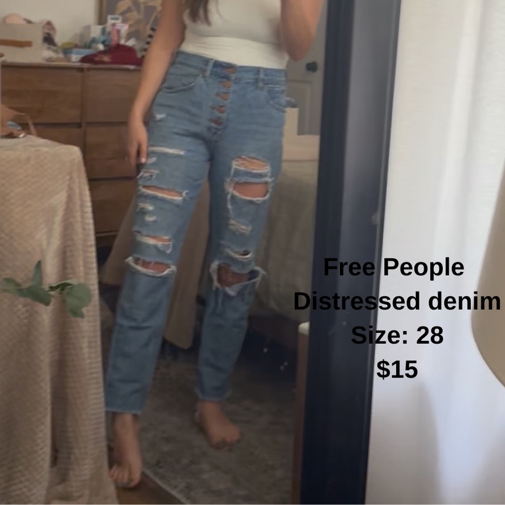 Free People Distressed Straight Leg Jeans